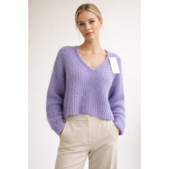 Happy Sheep Sweaters - Happy Sheep Lavender Mohair Extra Fine Merino Wool V-Neck Sweater Italy Large‎
